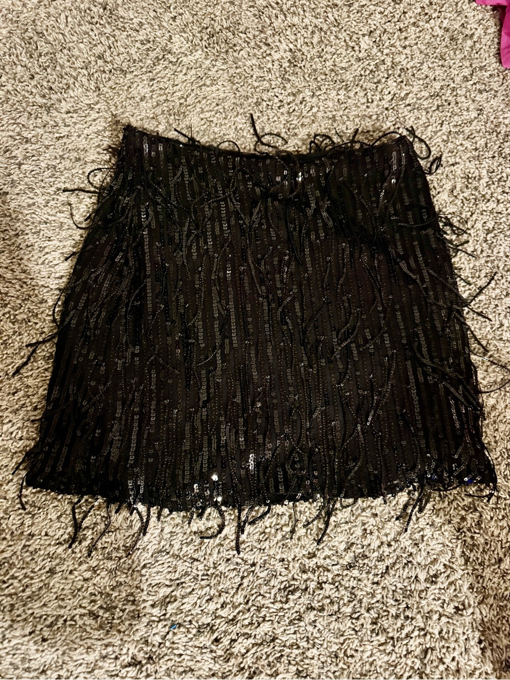 Abercrombie & Fitch Black Sequin Fringe Mini Skirt
